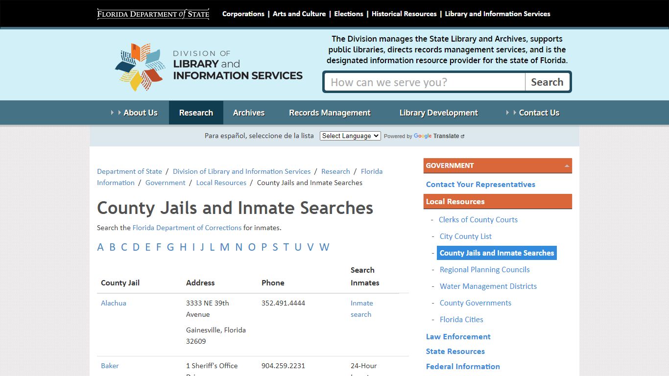 County Jails and Inmate Searches - Division of Library and ...